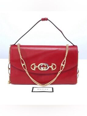 Gucci Zumi Red Shoulder Bag with Gold Chain 2 way Bag Preowned